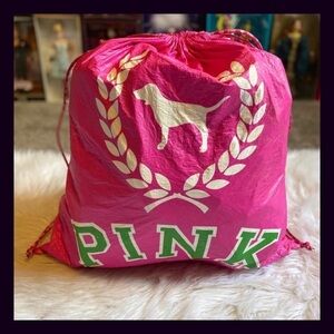 Vintage Victoria's Secret VS PINK Drawstring Pouch Backpack With Dog Crest